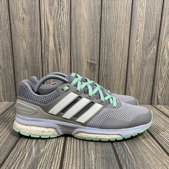 Adidas Women Response Boost Sneakers Athletic Running Shoes B33496 6 Gray Mint - Picture 1 of 9